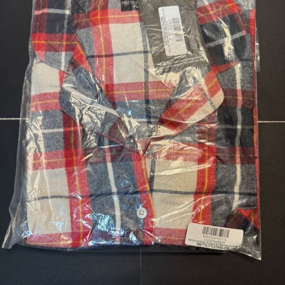 Pretty Little Thing Navy Plus Checked Short Sleeve Top & Long Pyjama Set - Picture 5 of 7